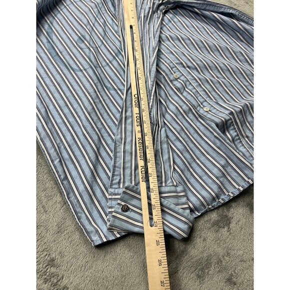 Sean John Mens XL Blue/White Striped Button-Down Shirt Big All Over Print - Picture 6 of 11